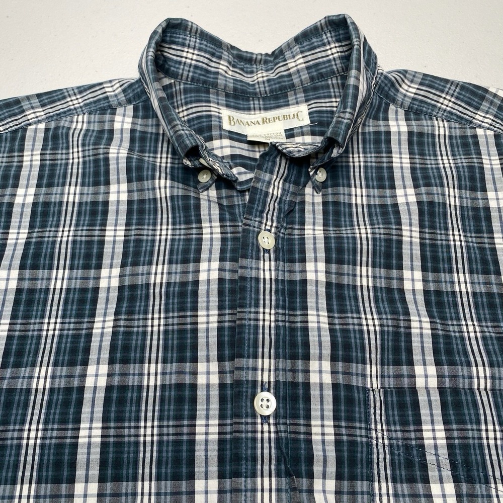 90s Banana Republic Shirt M Mens L/S Button Down Green Plaid Preppy
